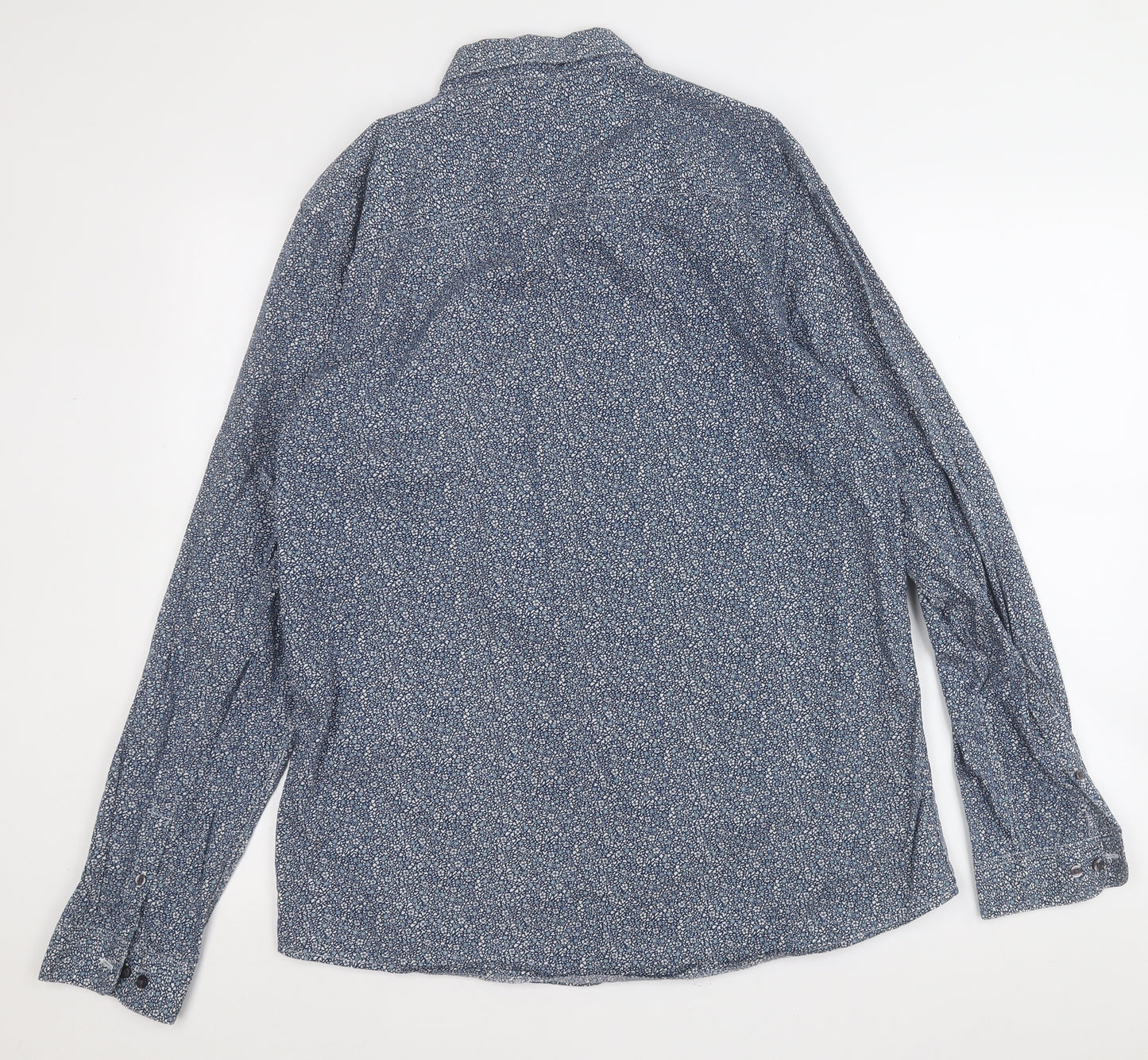 NEXT Mens Blue Geometric Cotton  Button-Up Size L Collared