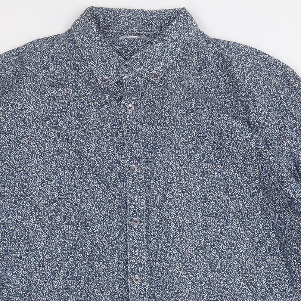 NEXT Mens Blue Geometric Cotton  Button-Up Size L Collared