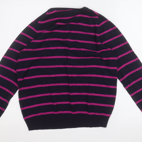 Marks and Spencer Womens Purple V-Neck Striped Acrylic Pullover Jumper Size 12