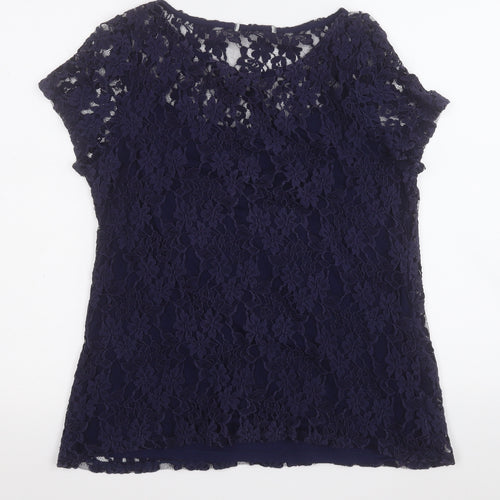 Preworn Womens Blue Round Neck Floral Viscose Pullover Jumper Size 14
