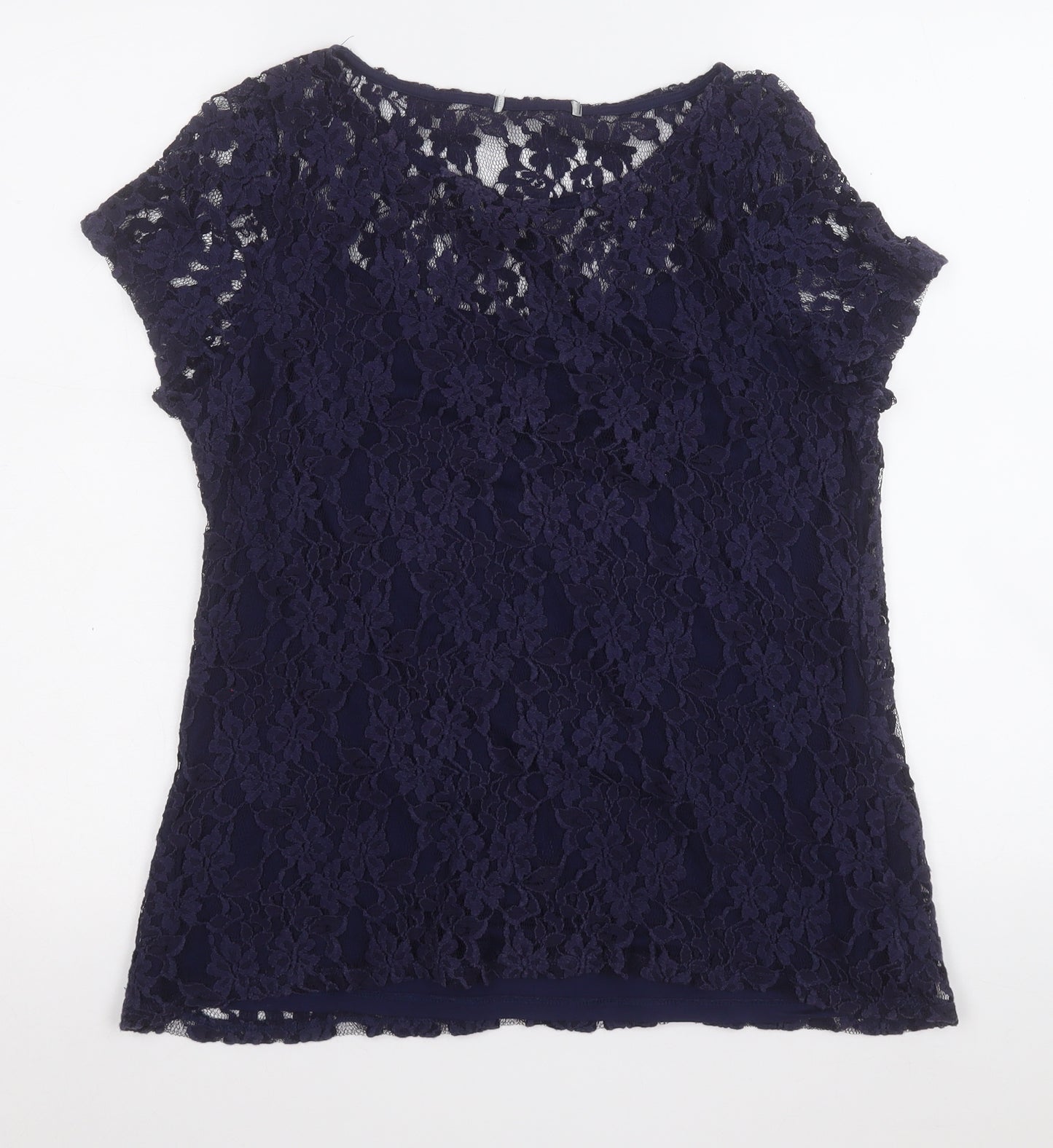 Preworn Womens Blue Round Neck Floral Viscose Pullover Jumper Size 14