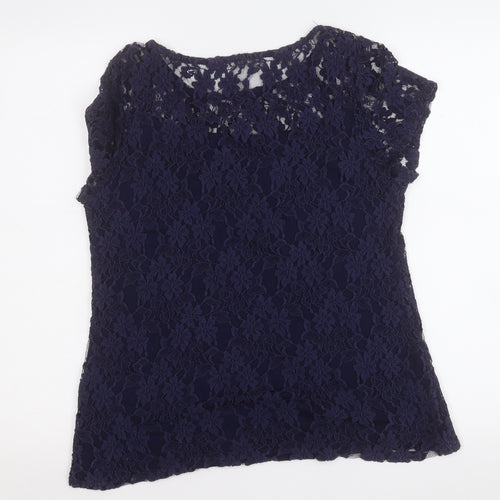 Preworn Womens Blue Round Neck Floral Viscose Pullover Jumper Size 14