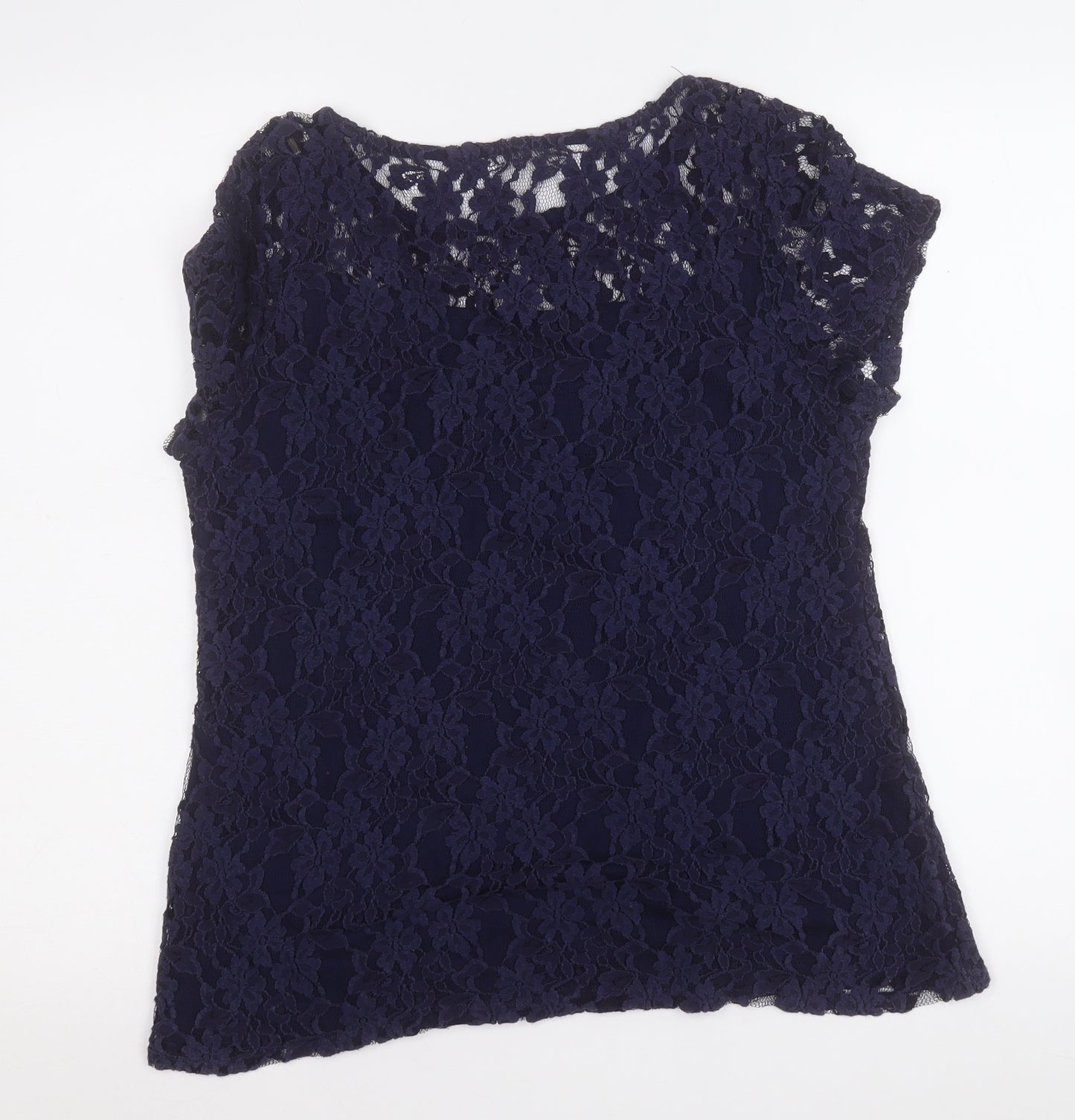 Preworn Womens Blue Round Neck Floral Viscose Pullover Jumper Size 14