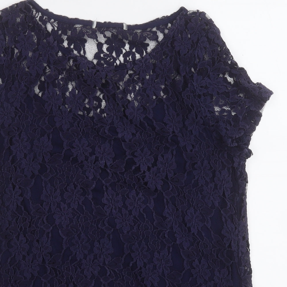 Preworn Womens Blue Round Neck Floral Viscose Pullover Jumper Size 14