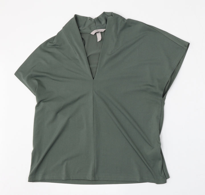 H&M Womens Green V-Neck  Polyester Pullover Jumper Size M