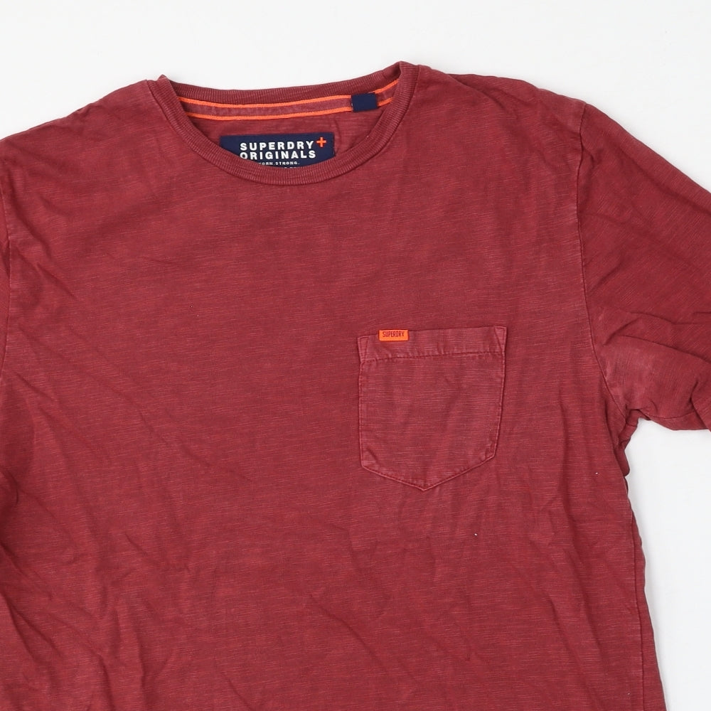 Superdry Mens Red  Polyester  T-Shirt Size S Round Neck