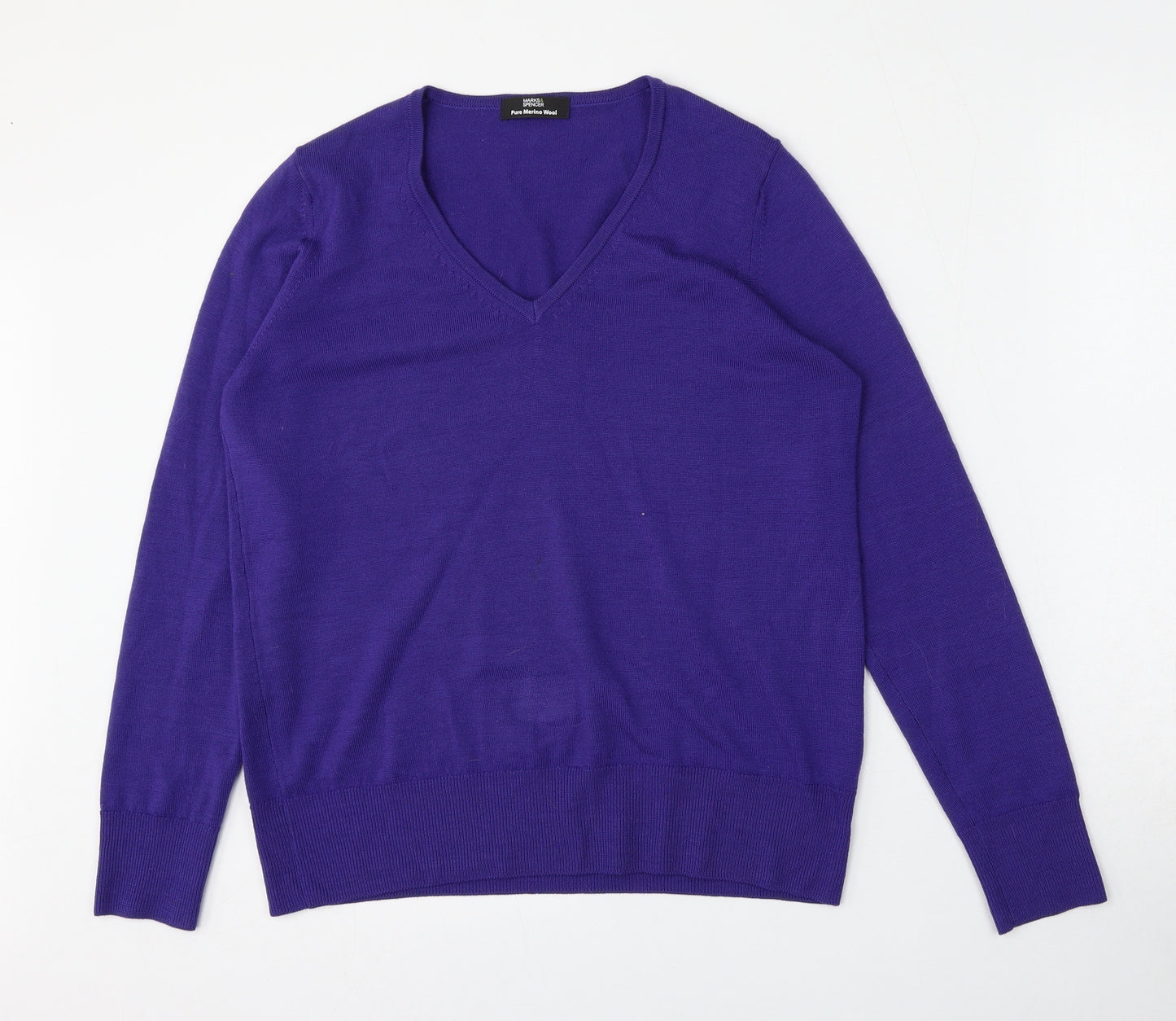 Marks and Spencer Womens Purple V-Neck  Wool Pullover Jumper Size 12