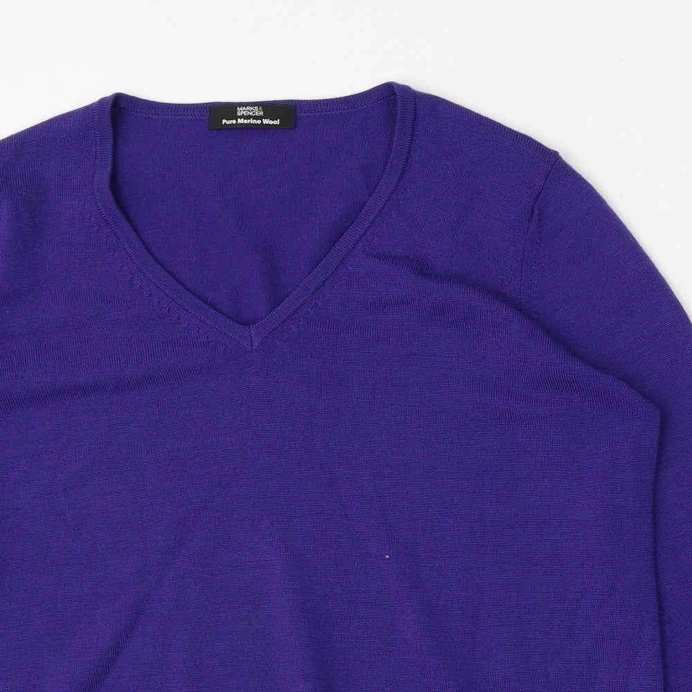 Marks and Spencer Womens Purple V-Neck  Wool Pullover Jumper Size 12