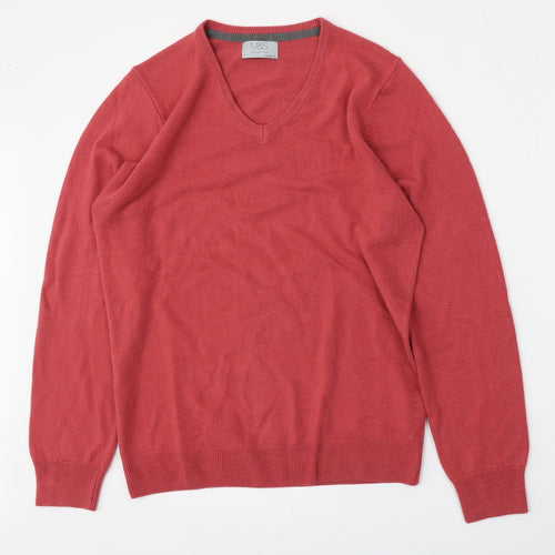 Marks and Spencer Mens Red V-Neck  Acrylic Pullover Jumper Size S