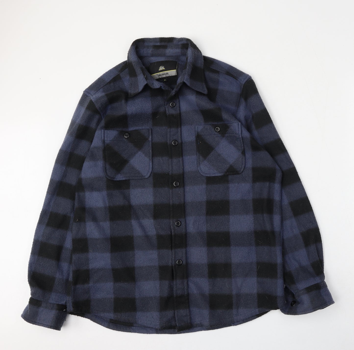 Groundwork Mens Blue Check Polyester  Button-Up Size M Collared Button
