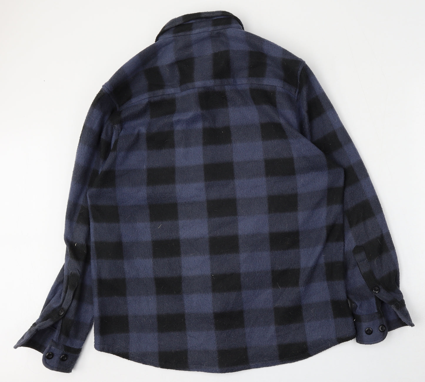 Groundwork Mens Blue Check Polyester  Button-Up Size M Collared Button