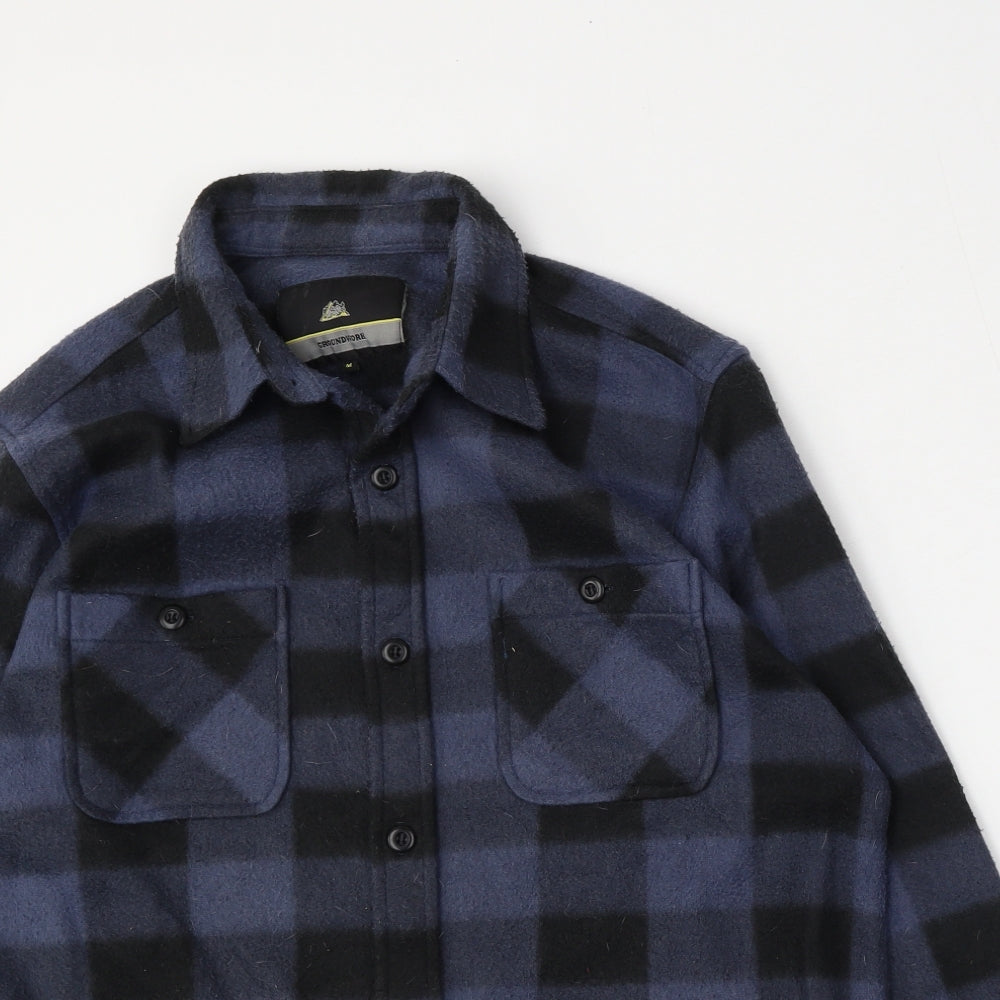 Groundwork Mens Blue Check Polyester  Button-Up Size M Collared Button