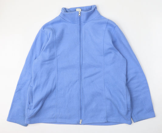 Front view of Anne De Lancay women’s blue jacket, size L, zip