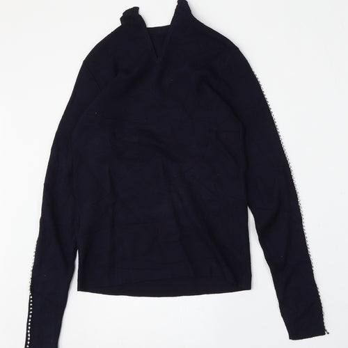 Warehouse Womens Blue Round Neck  Viscose Pullover Jumper Size 6