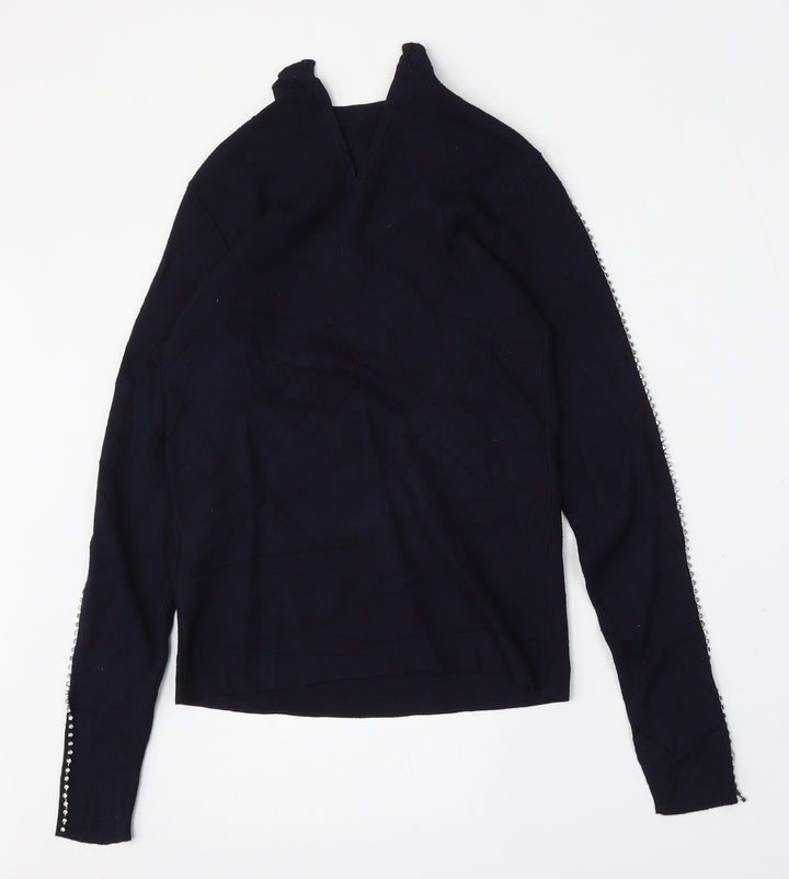 Warehouse Womens Blue Round Neck  Viscose Pullover Jumper Size 6