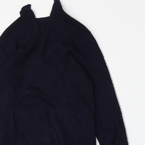 Warehouse Womens Blue Round Neck  Viscose Pullover Jumper Size 6