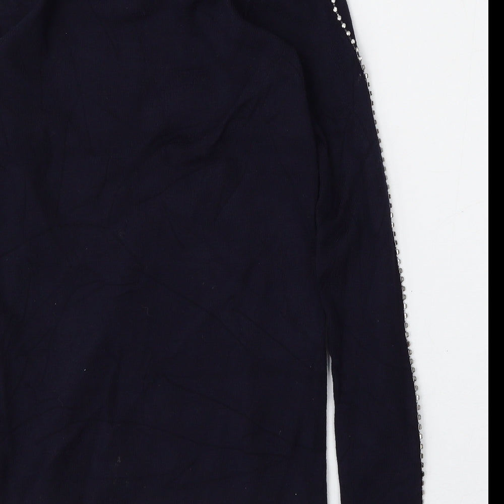 Warehouse Womens Blue Round Neck  Viscose Pullover Jumper Size 6
