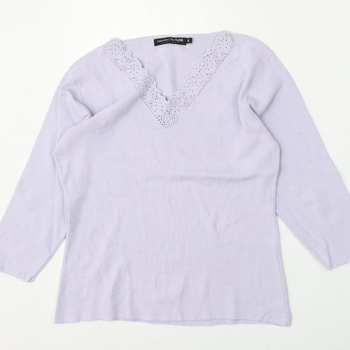 Carolyn Taylor Womens Purple V-Neck  Polyester Pullover Jumper Size S