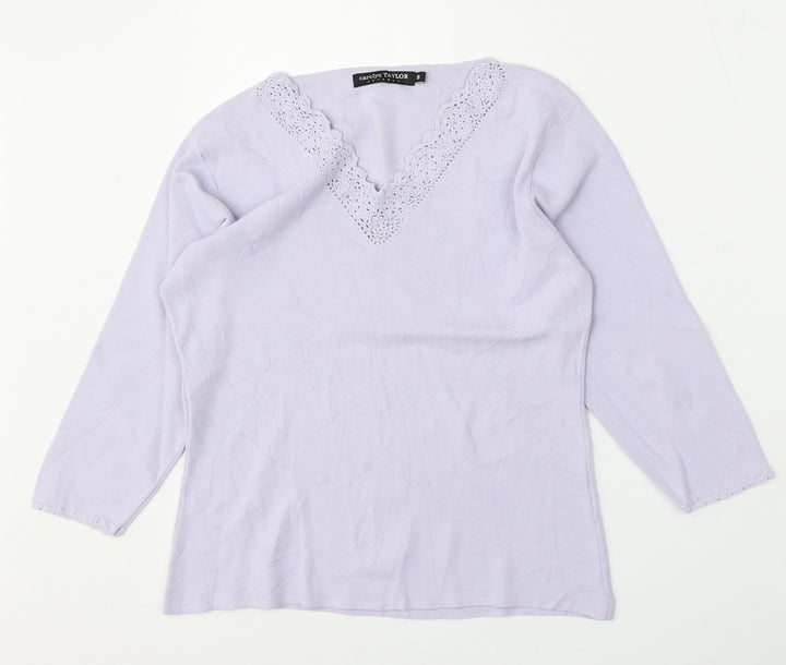 Carolyn Taylor Womens Purple V-Neck Polyester Pullover Jumper Size S
