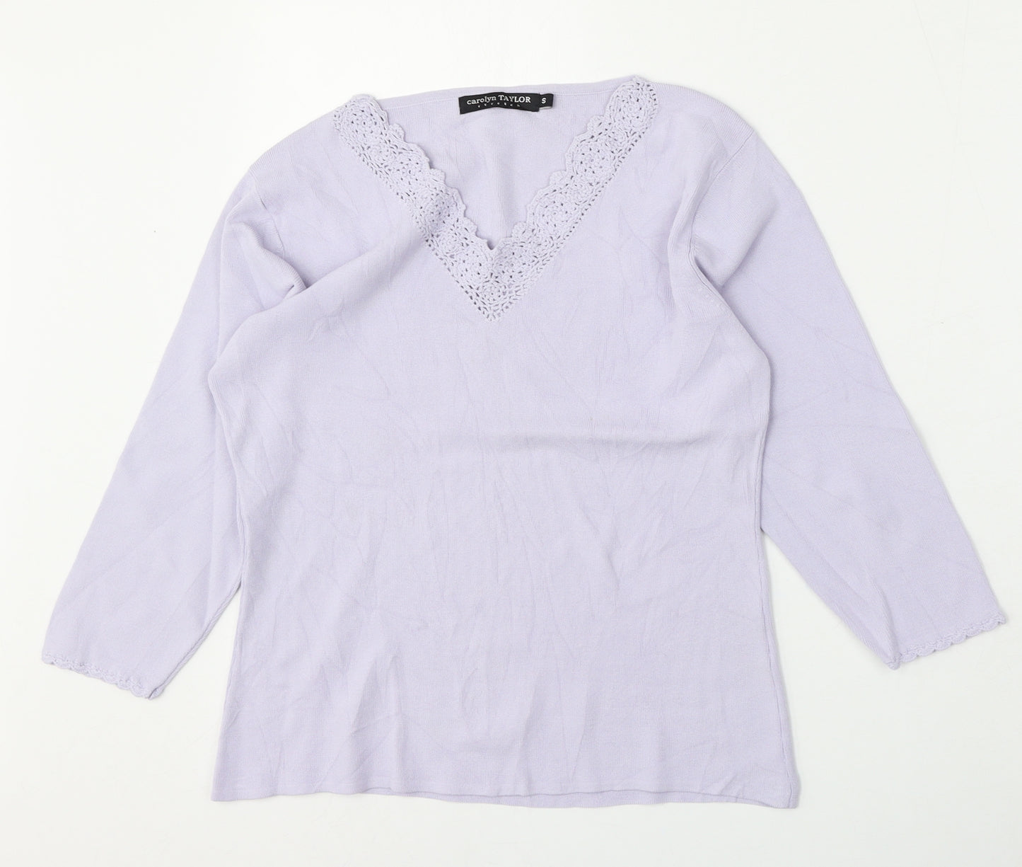 Carolyn Taylor Womens Purple V-Neck  Polyester Pullover Jumper Size S