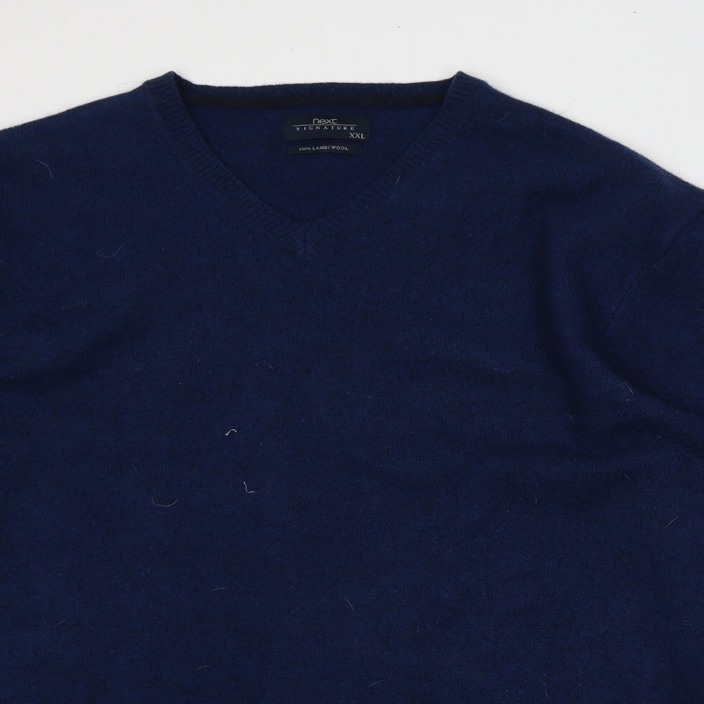 NEXT Mens Blue V-Neck  Wool Cardigan Jumper Size 2XL