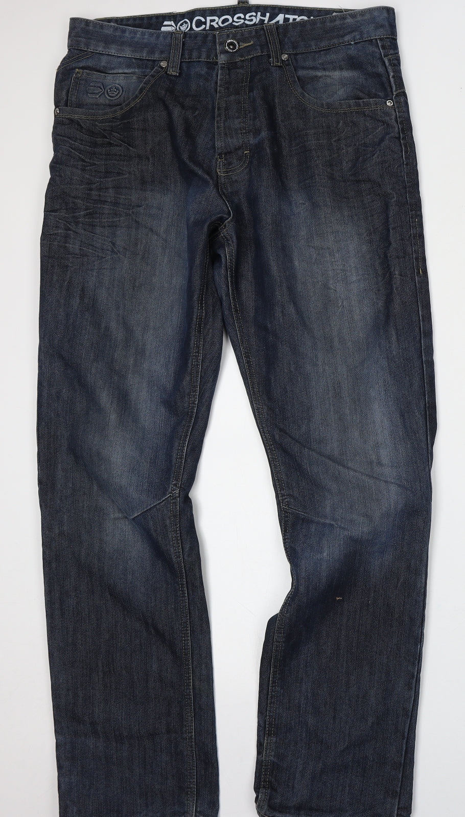 Crosshatch Mens Blue  Cotton Straight Jeans Size 36 L34 in Regular Button