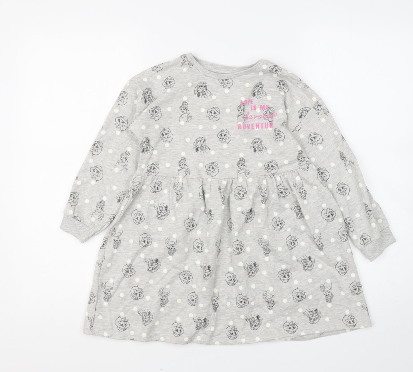 George Girls Grey Geometric Polyester Jumper Dress  Size 6-7 Years  Round Neck  - Disney princess