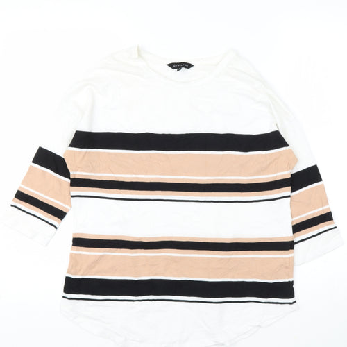 New Look Womens White Striped Cotton Basic T-Shirt Size 10 Round Neck