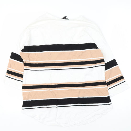 New Look Womens White Striped Cotton Basic T-Shirt Size 10 Round Neck