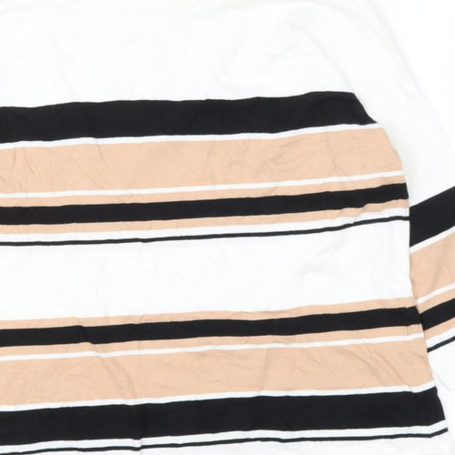 New Look Womens White Striped Cotton Basic T-Shirt Size 10 Round Neck