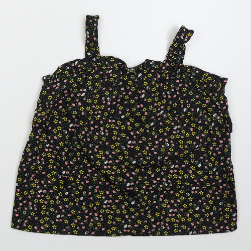Primark Girls Black Floral Polyester Basic Tank Size 11-12 Years Square Neck Pullover