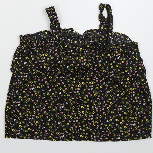 Primark Girls Black Floral Polyester Basic Tank Size 11-12 Years Square Neck Pullover