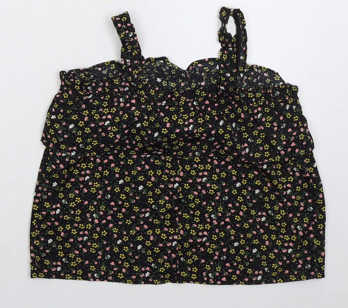 Primark Girls Black Floral Polyester Basic Tank Size 11-12 Years Square Neck Pullover