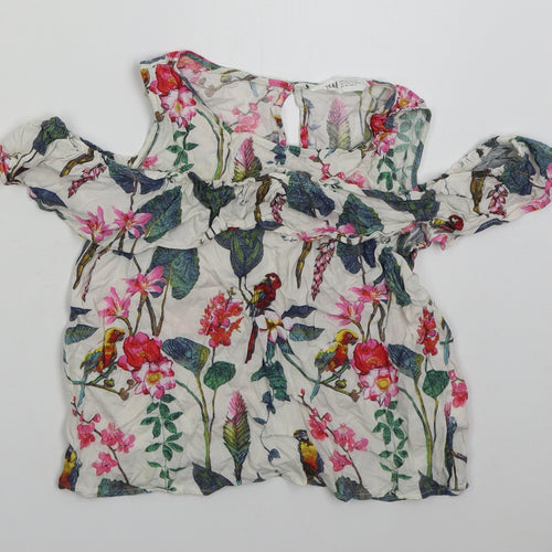 H&M Girls White Floral Viscose Basic Blouse Size 12 Years Round Neck Pullover