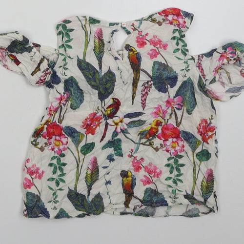 H&M Girls White Floral Viscose Basic Blouse Size 12 Years Round Neck Pullover
