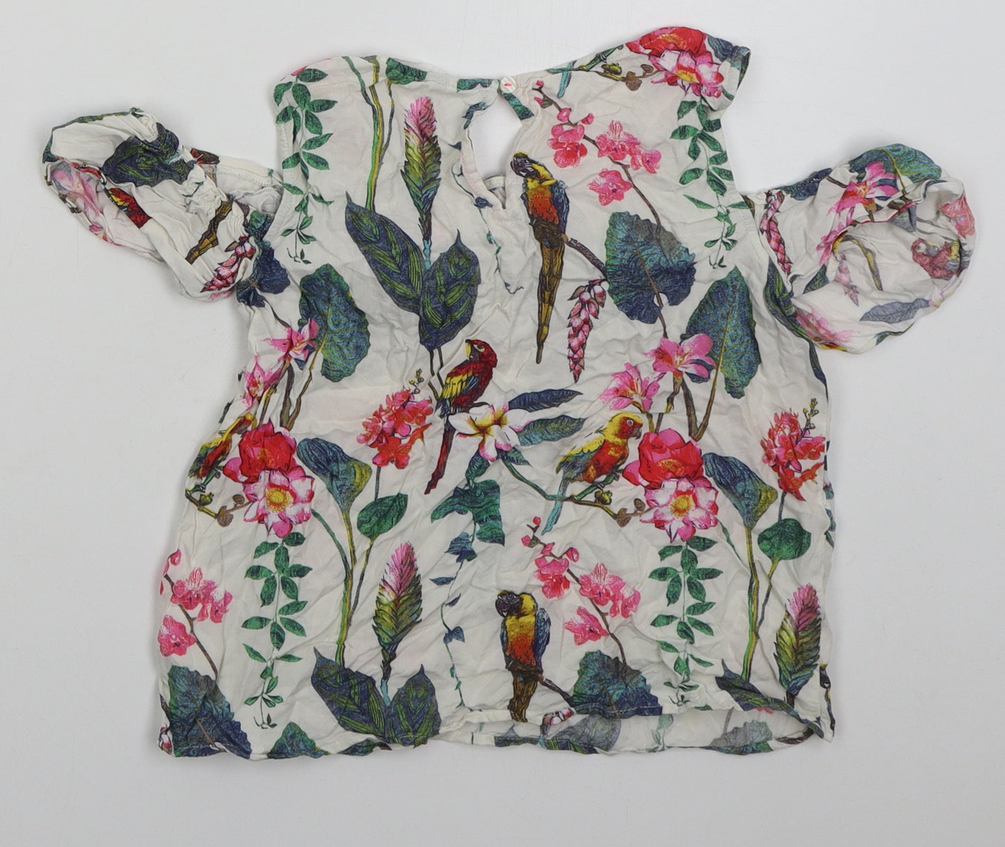 H&M Girls White Floral Viscose Basic Blouse Size 12 Years Round Neck Pullover