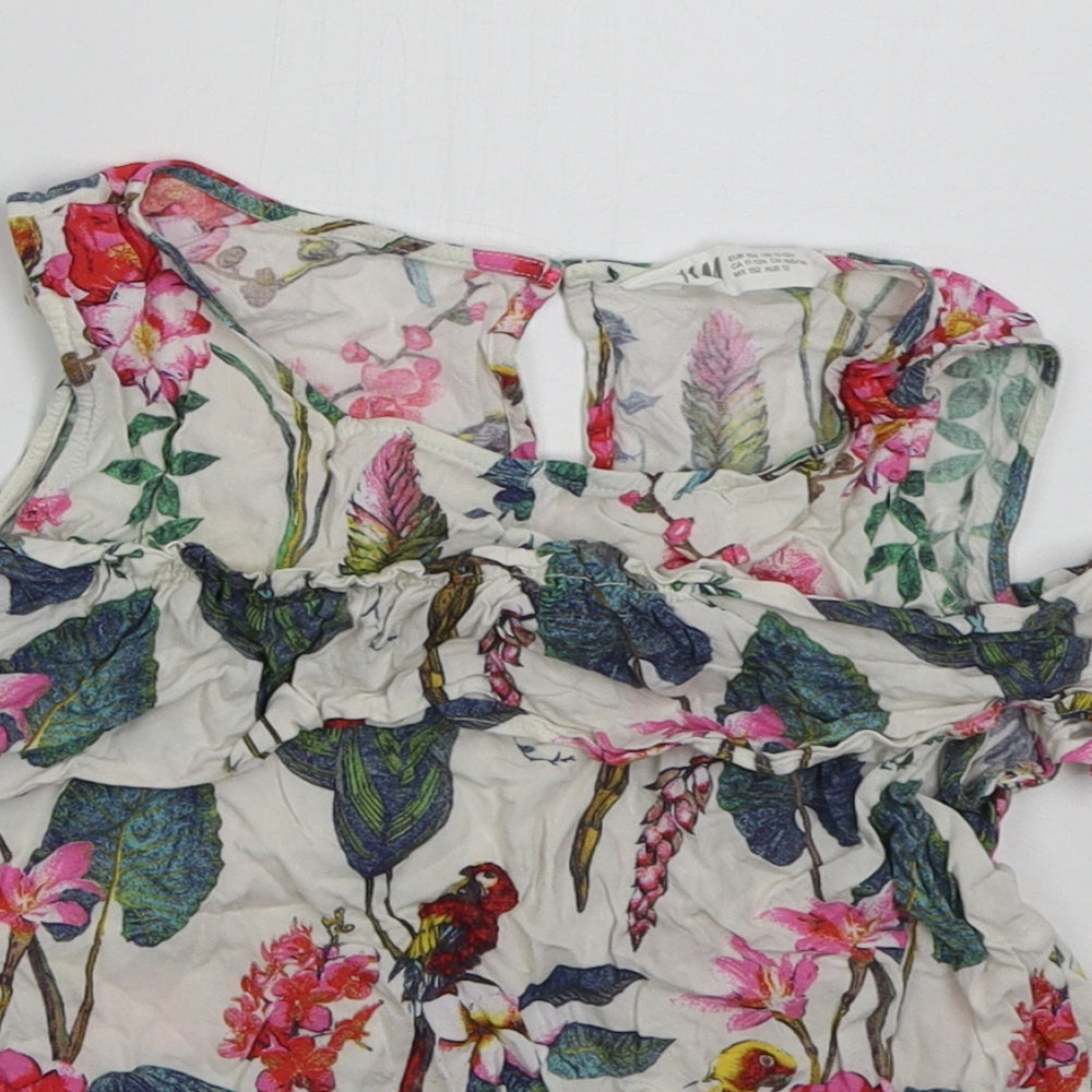 H&M Girls White Floral Viscose Basic Blouse Size 12 Years Round Neck Pullover