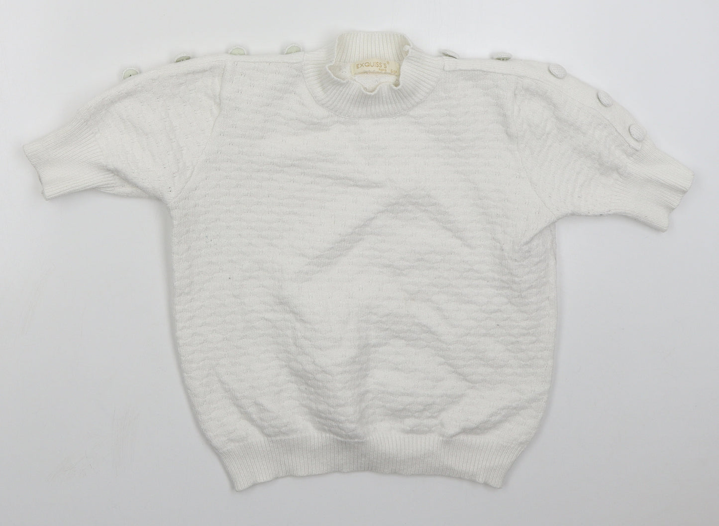 Exquiss's Womens White Mock Neck  Viscose Pullover Jumper Size S