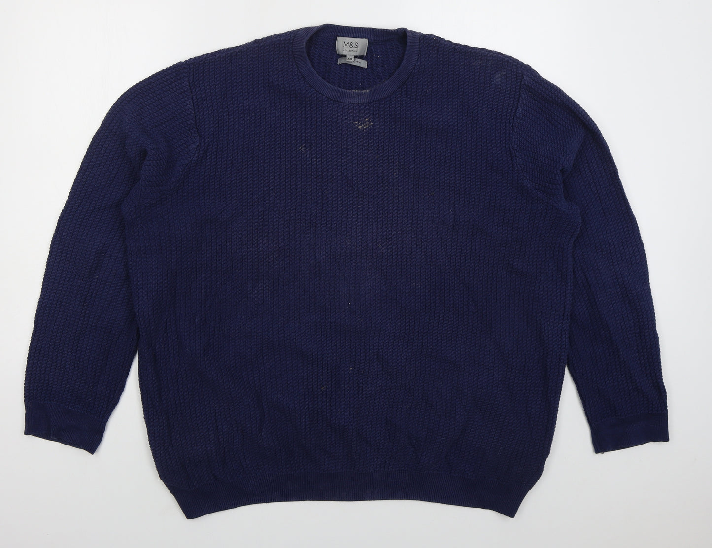 Marks and Spencer Mens Blue Crew Neck  Cotton Pullover Jumper Size 2XL