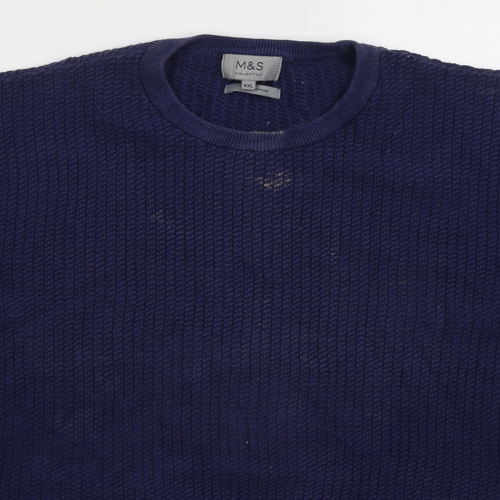 Marks and Spencer Mens Blue Crew Neck  Cotton Pullover Jumper Size 2XL