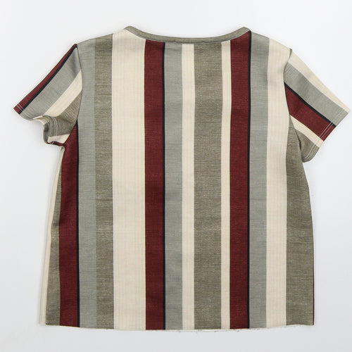 Zara Womens Grey Striped Polyester Basic T-Shirt Size S Crew Neck - Red