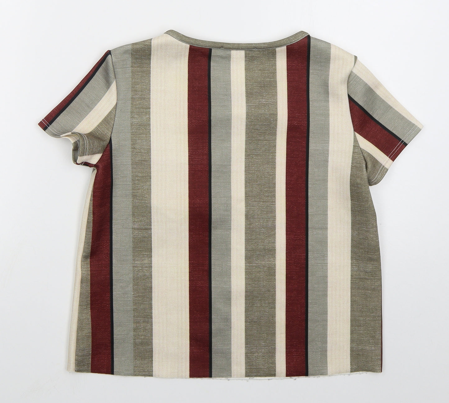Zara Womens Grey Striped Polyester Basic T-Shirt Size S Crew Neck - Red