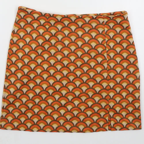 NEXT Womens Orange Geometric Polyester Mini Skirt Size 10  Regular Zip