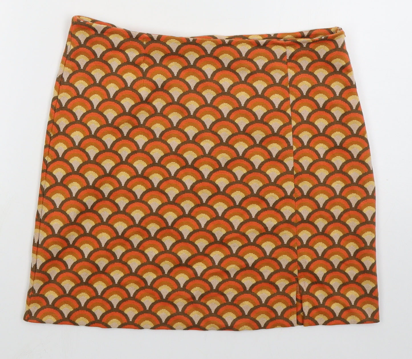 NEXT Womens Orange Geometric Polyester Mini Skirt Size 10  Regular Zip