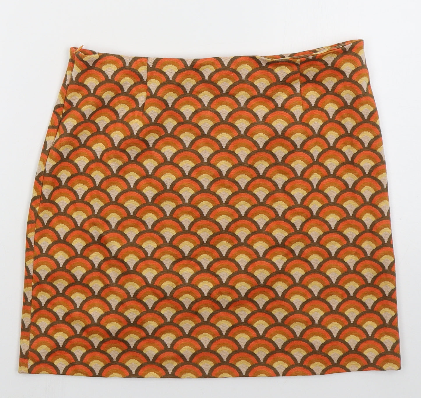 NEXT Womens Orange Geometric Polyester Mini Skirt Size 10  Regular Zip