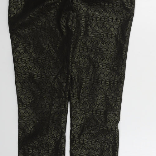 NEXT Womens Black Geometric Cotton Trousers  Size 10 L34 in Regular Button - Gold