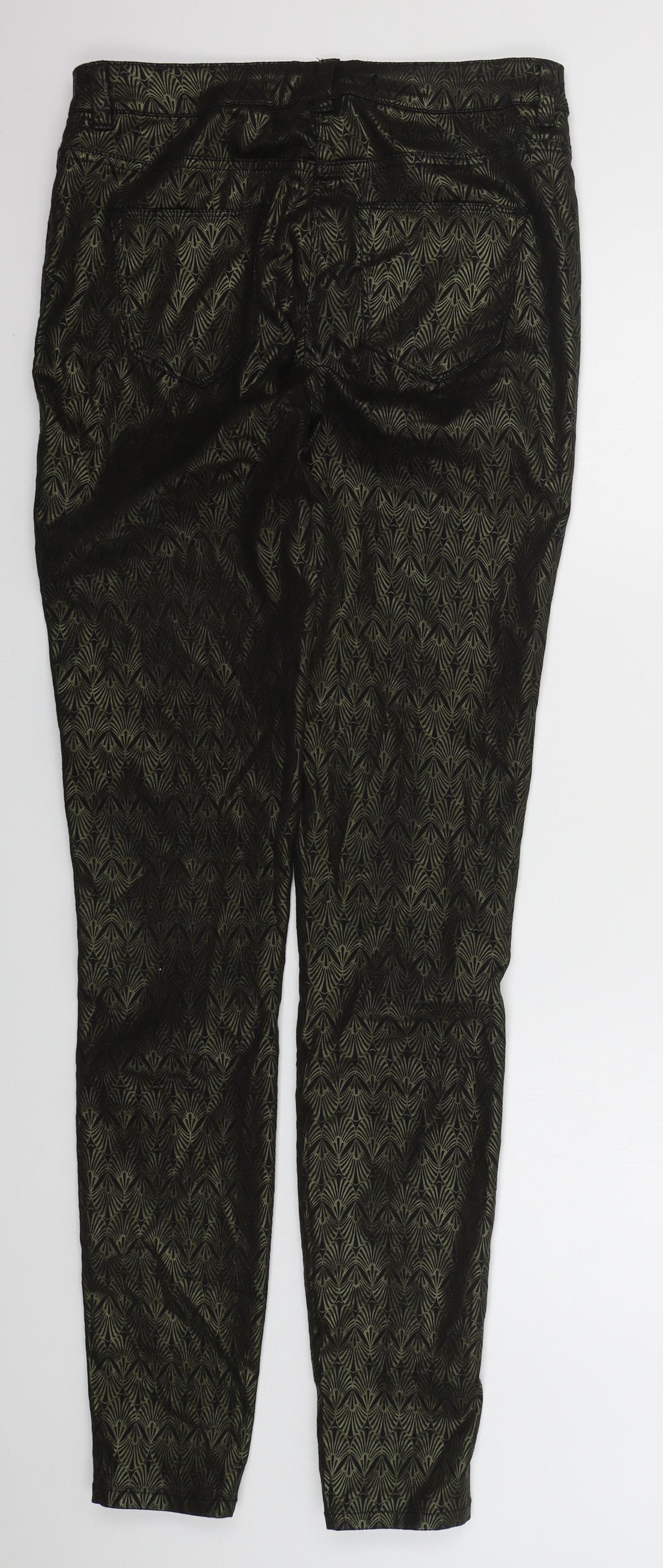 NEXT Womens Black Geometric Cotton Trousers  Size 10 L34 in Regular Button - Gold