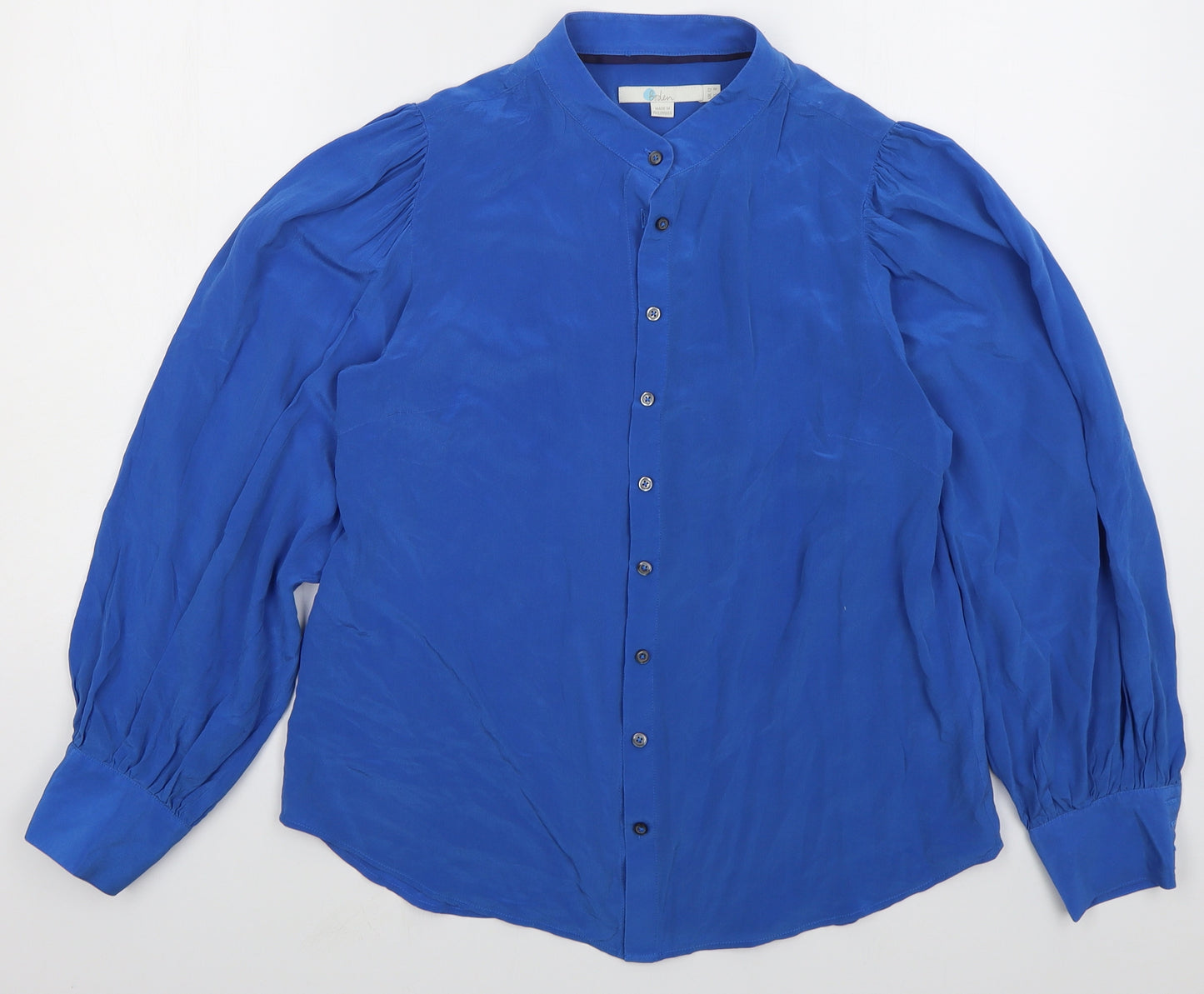 Boden Womens Blue  Silk Basic Button-Up Size 12 Round Neck