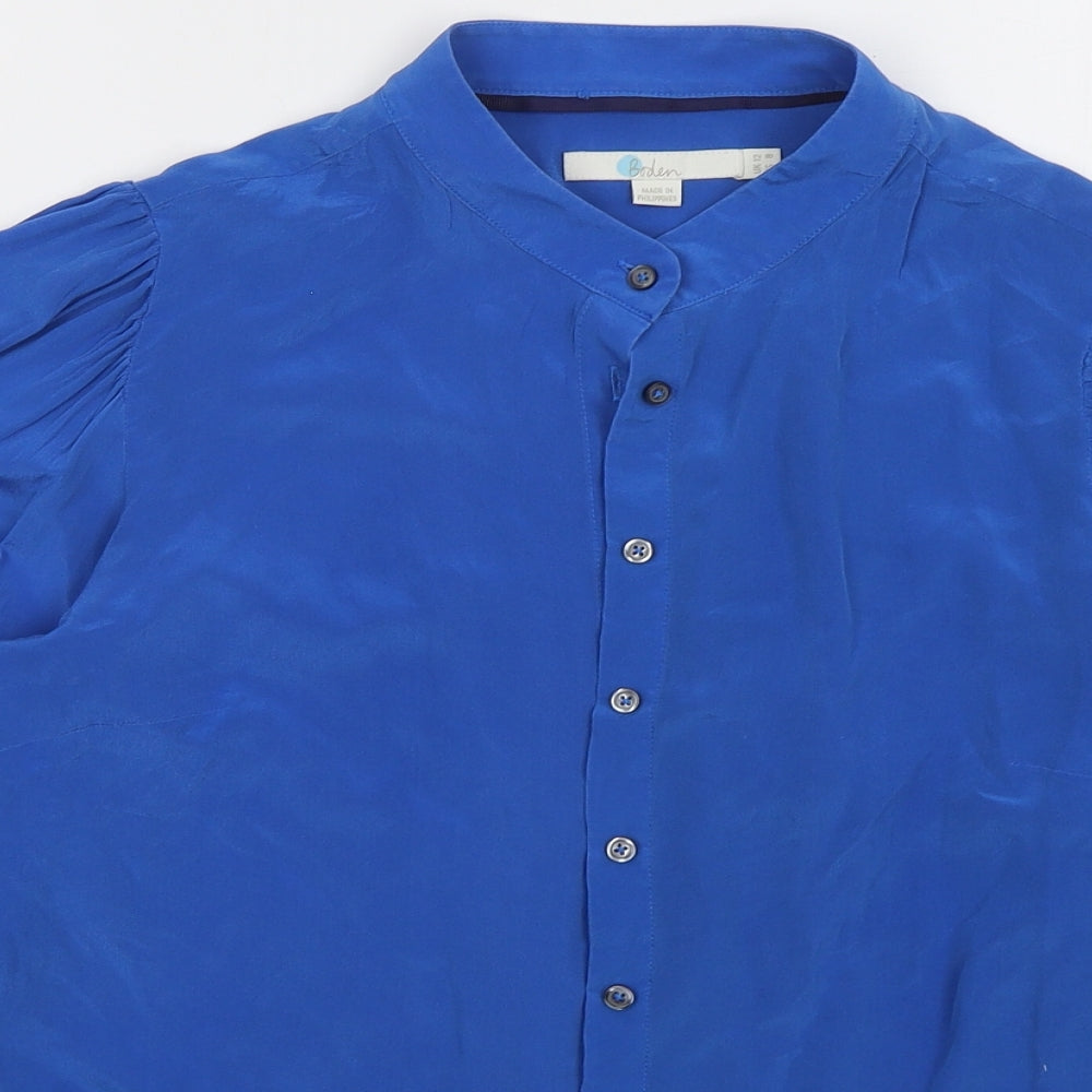Boden Womens Blue  Silk Basic Button-Up Size 12 Round Neck