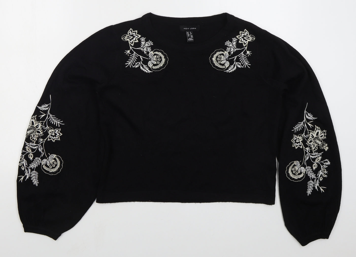 New Look Womens Black Crew Neck Floral Acrylic Pullover Jumper Size 8